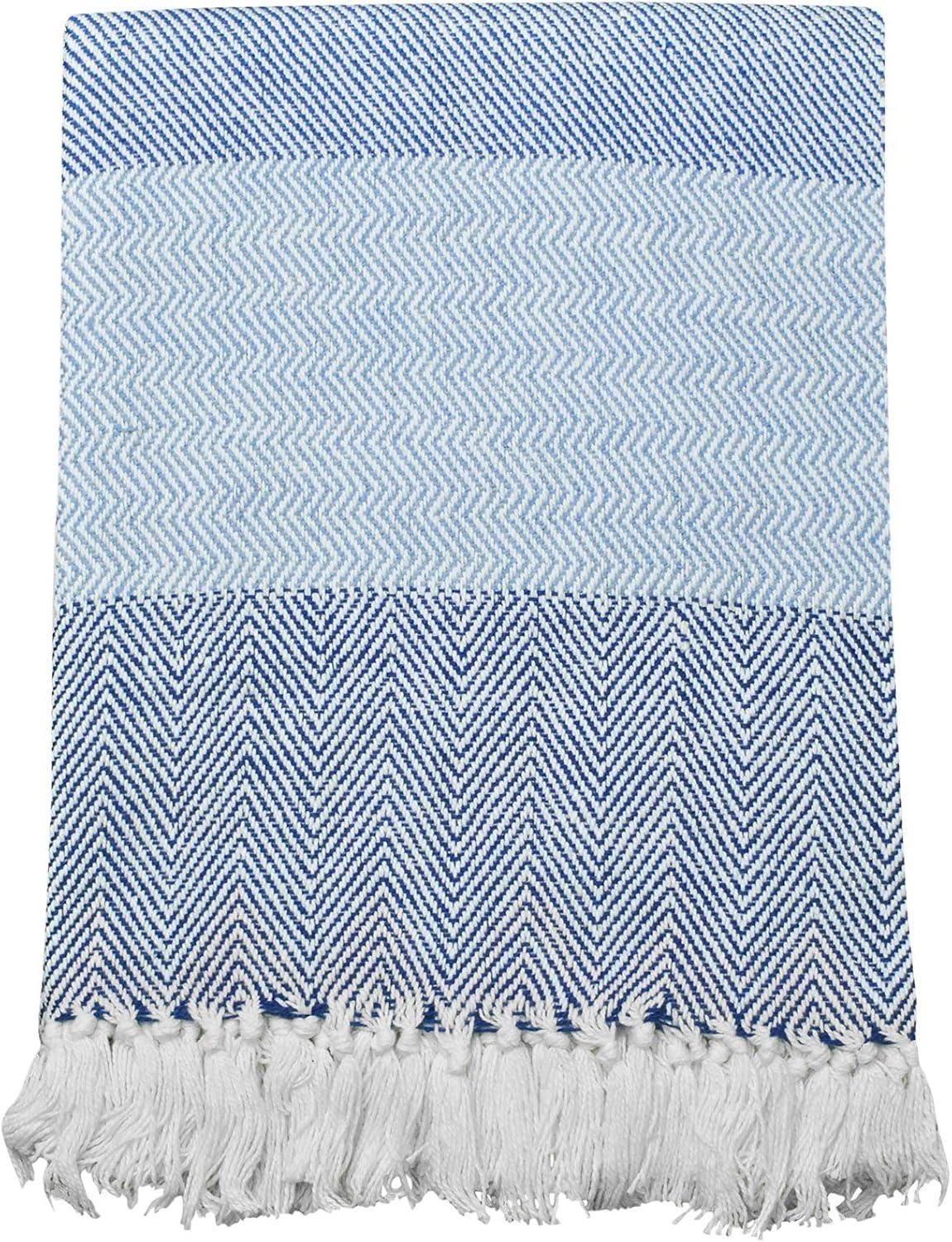 Blue Stripe Herringbone Throw