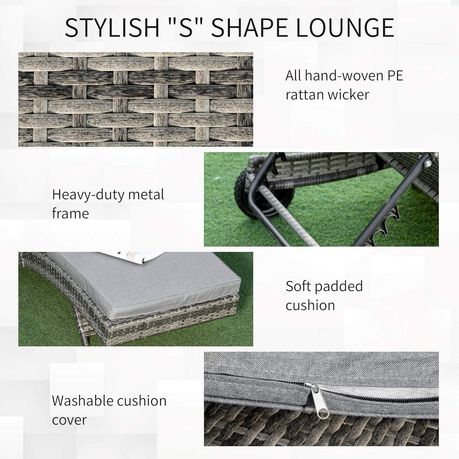 Outsunny Patio Wicker Chaise Lounge Chair, Outdoor PE Rattan Sun lounger w/ 5-Level Adjustable Backrest & 2 Wheels for Easy Movement, Mixed Gray