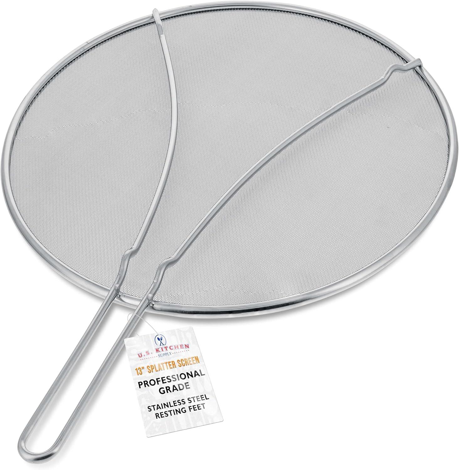 U.S. Kitchen Supply 13" Stainless Steel Fine Mesh Splatter Screen with Resting Feet