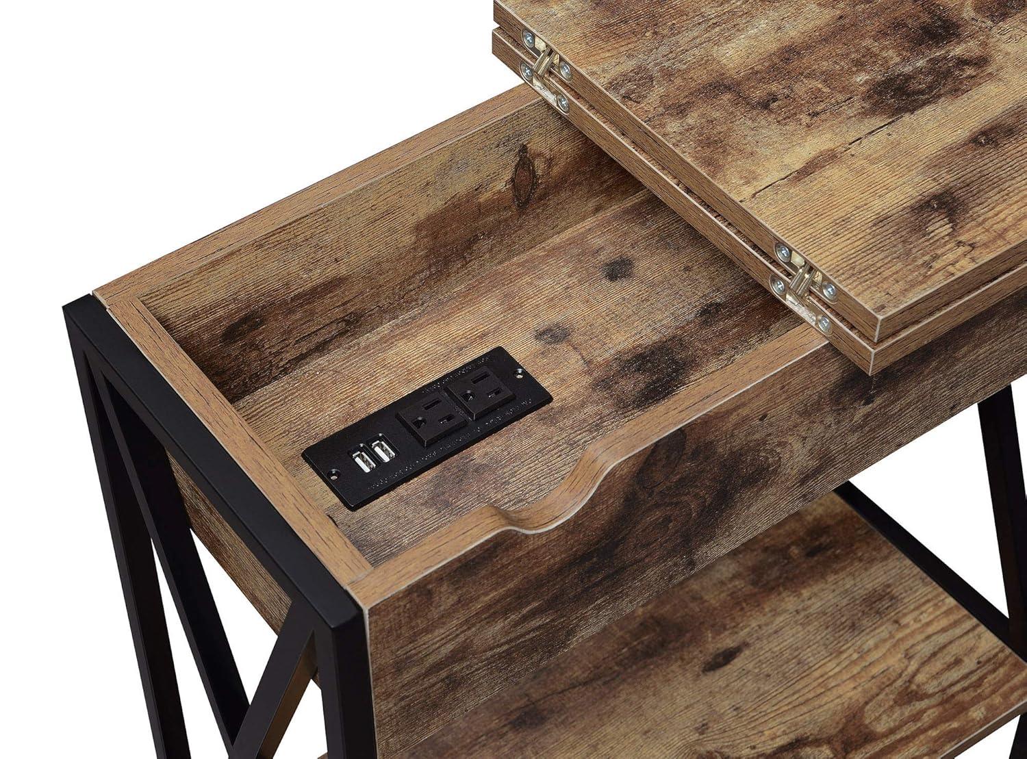 Convenience Concepts Tucson Flip Top End Table with Charging Station and Shelf, Barnwood/Black