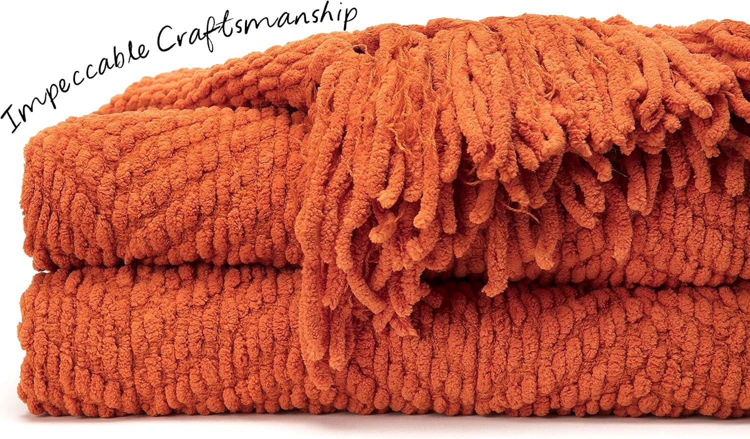 Chanasya Textured Knit Throw Blanket with Tassels - 60" x 70” - Orange