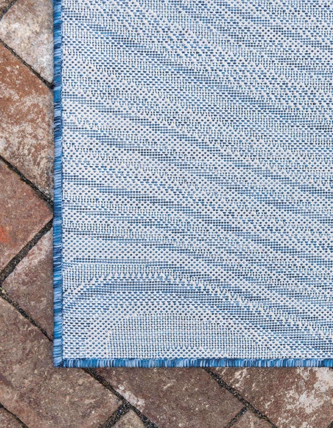 Modern Abstract Blue Wave Outdoor Rug, 5' x 8' Rectangular, Easy-Care Synthetic