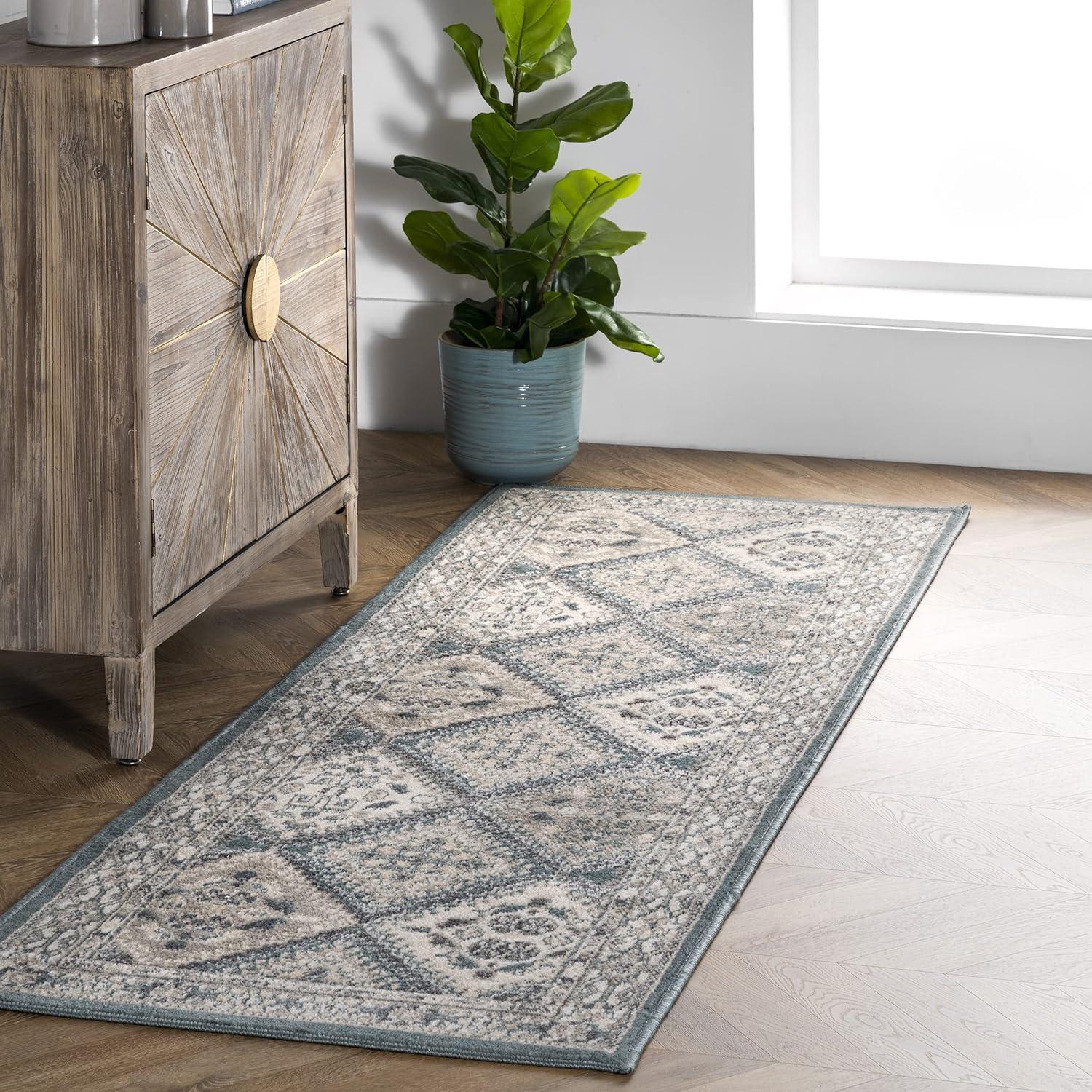 Becca Blue and Beige Synthetic Reversible Runner Rug