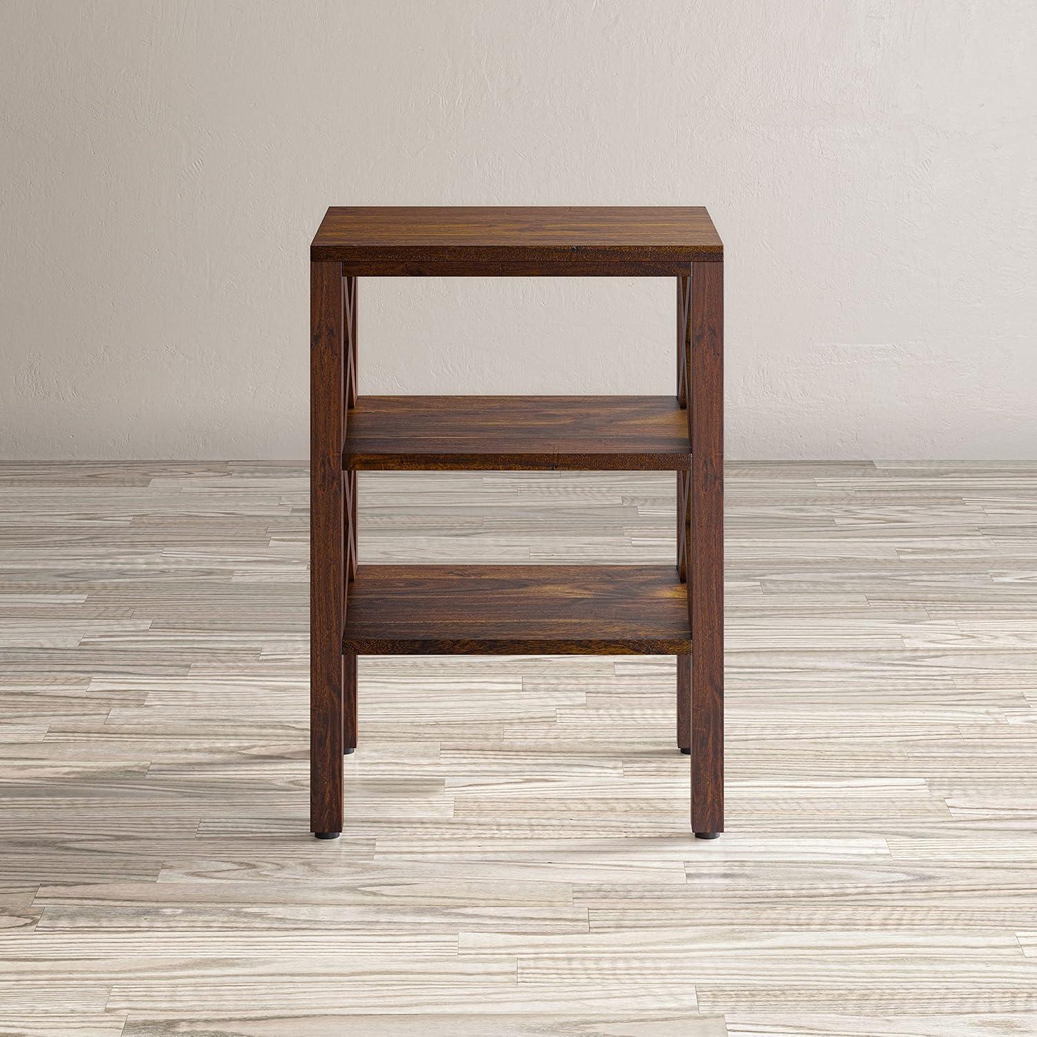 Jofran, Global Archive Solid Wood Rustic Modern X-Side Accent Table with Two Shelves, Red