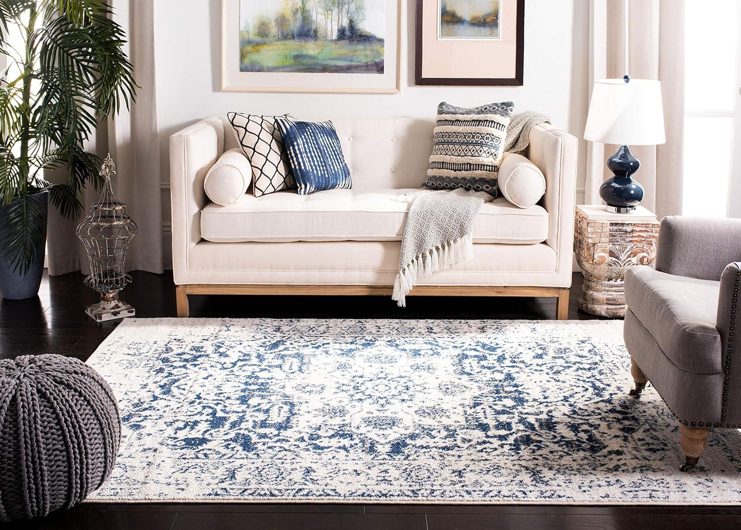 Madison MAD603 Power Loomed Indoor Area Rug - Cream/Navy - 4'x6' - Safavieh