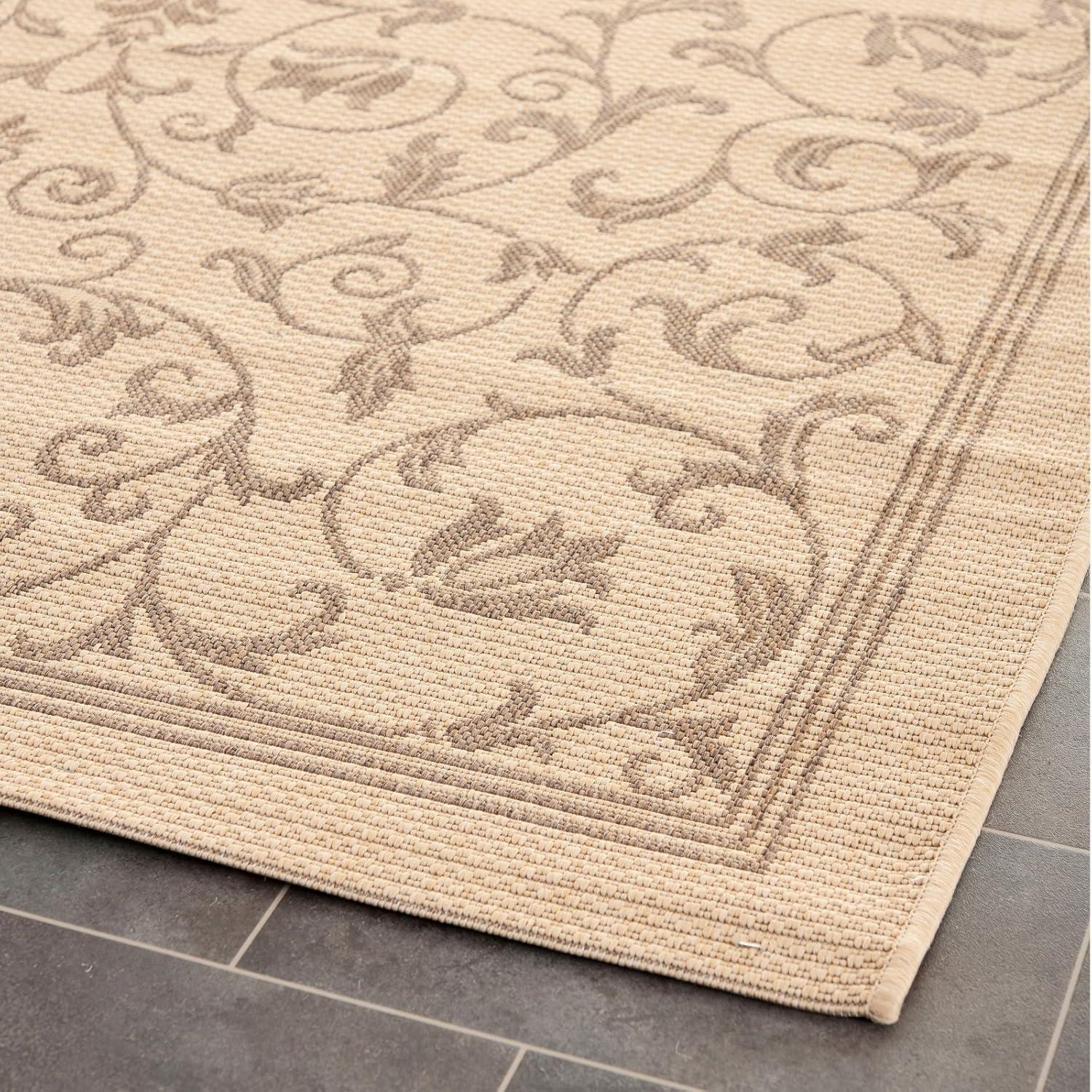 Grey and Natural Square Synthetic Indoor/Outdoor Area Rug