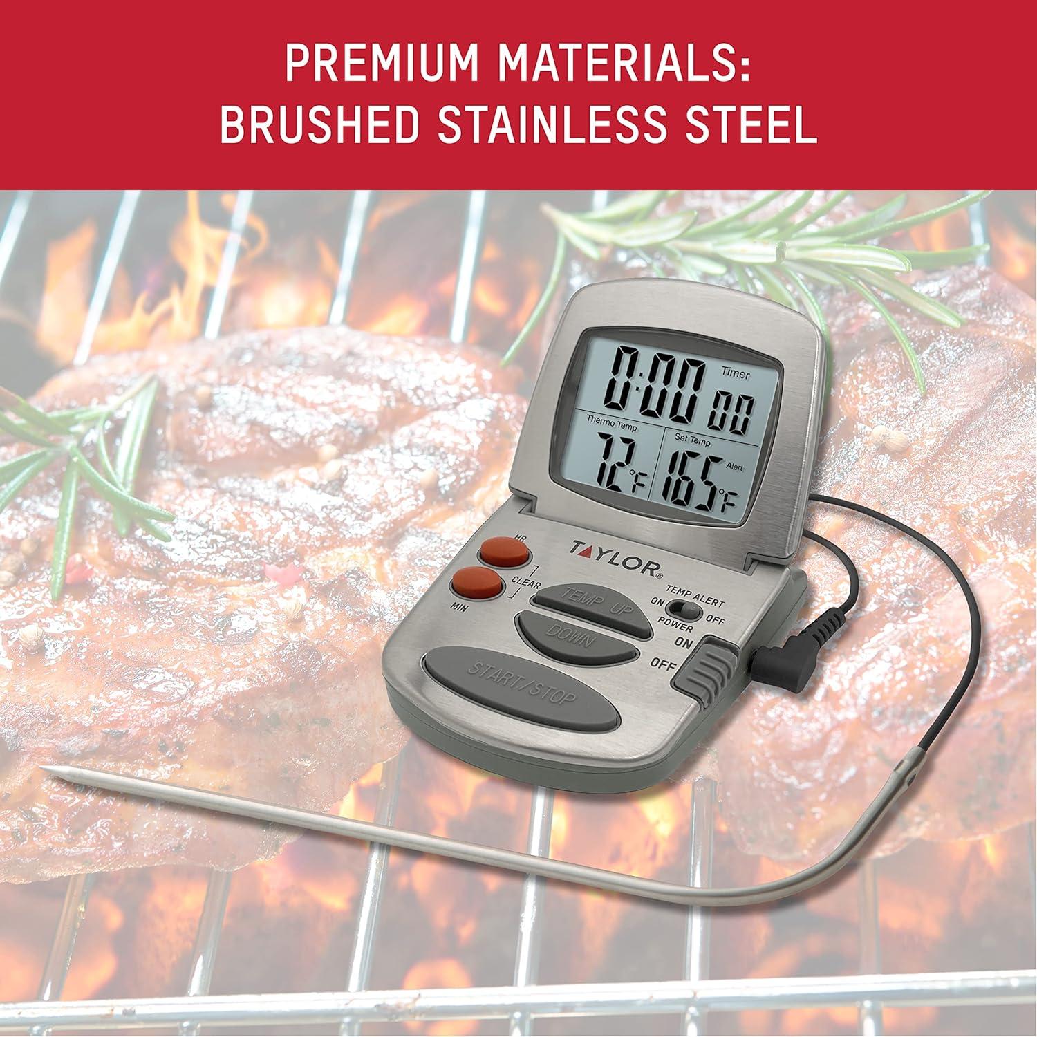 Taylor Programmable Stainless Steel Wire Probe Kitchen Meat Cooking Thermometer: Digital Food & Oven Thermometer