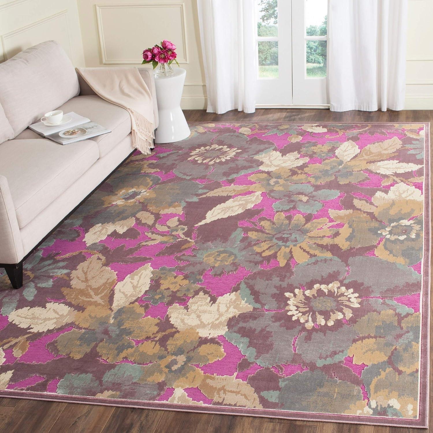 Grey Multi Floral Viscose Chenille Silk 8' x 11' Rug