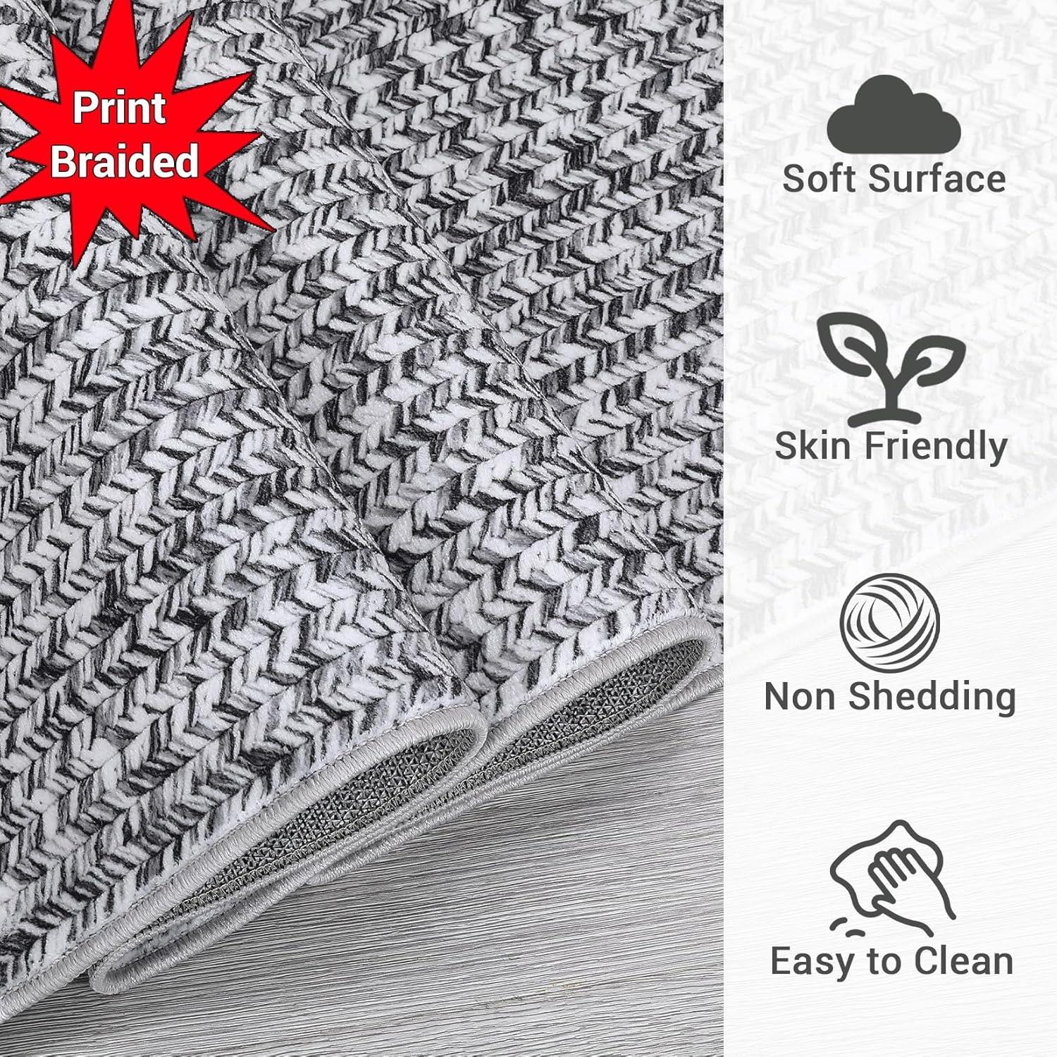 Hasoo 8' x 10' Modern Rugs for Bedroom Imitation Braided Pattern Soft Carpet, Gray