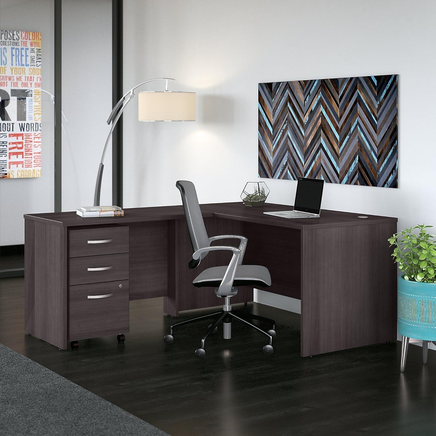 Storm Gray L-Shaped Computer Desk with Filing Cabinet