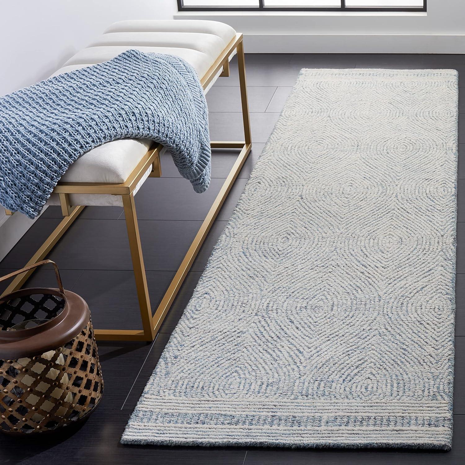 Abstract ABT340 Handmade Indoor Runner - Ivory/Blue - 2'-3"x20' - Safavieh