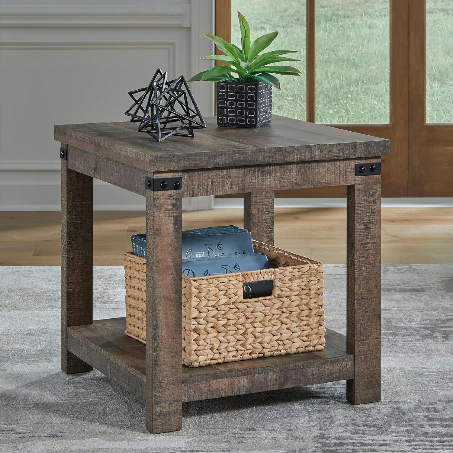 Signature Design by Ashley Casual Hollum End Table, Rustic Brown