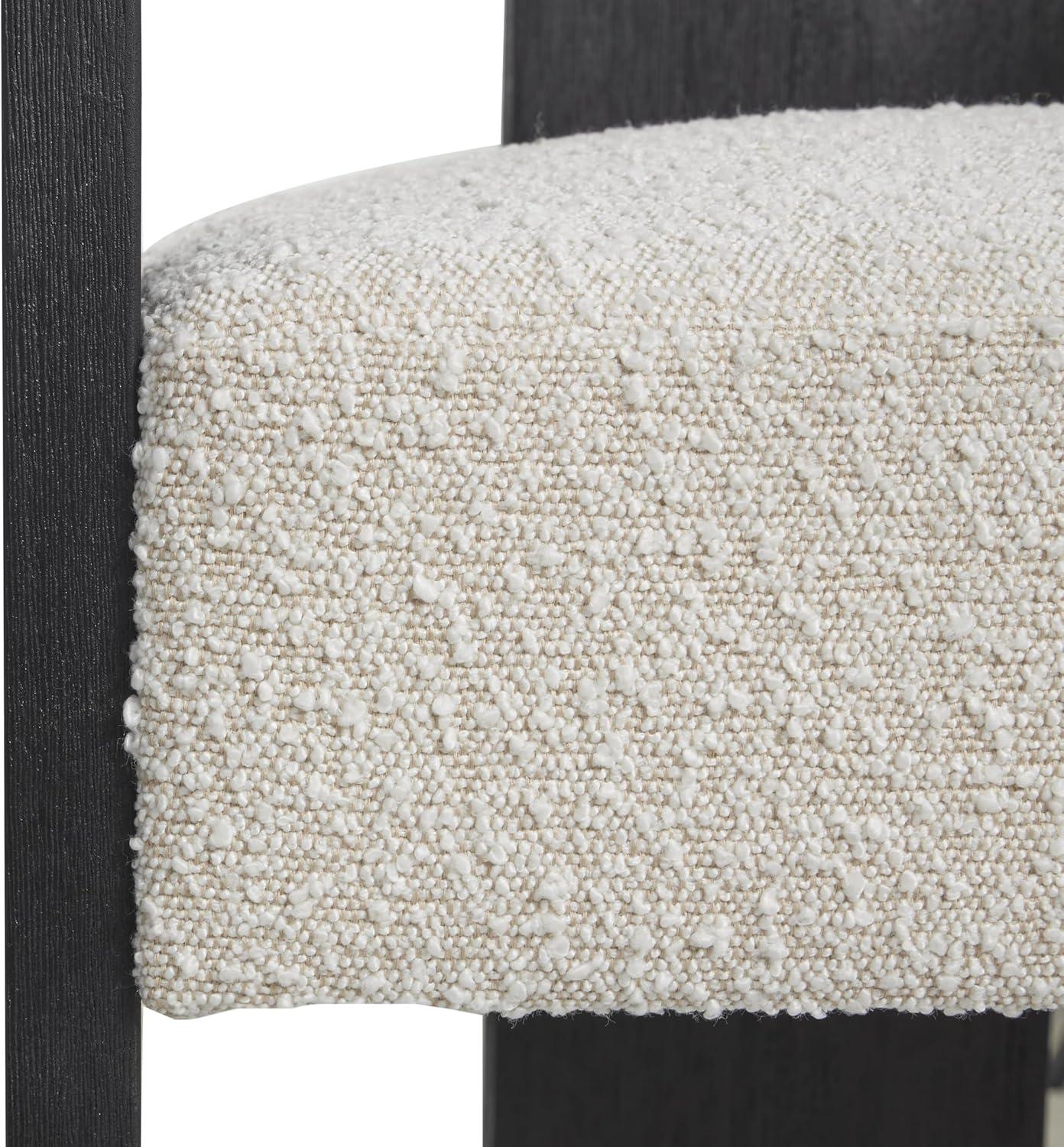 White Polyester Curved Back Modern Accent Chair with Black Wood Frame