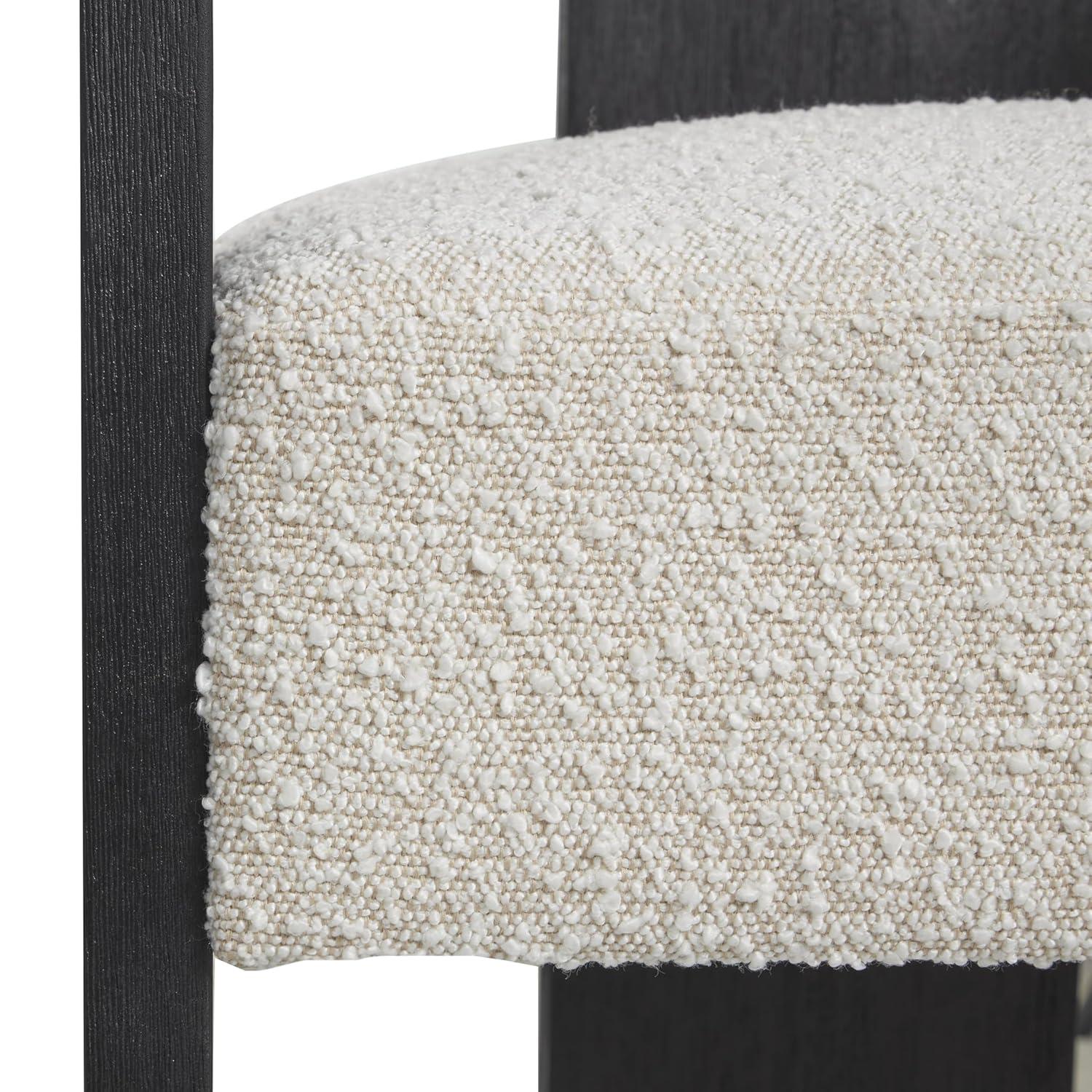 Deco 79 Polyester Curved Back Mid Century Modern Round Boucle Accent Chair with Black Wood Frame, 27" x 23" x 28", White