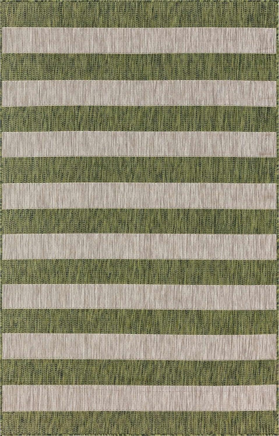 Unique Loom Outdoor Striped Collection Area Rug - Distressed Stripe (5' 1" x 8' Rectangle Green/Gray)