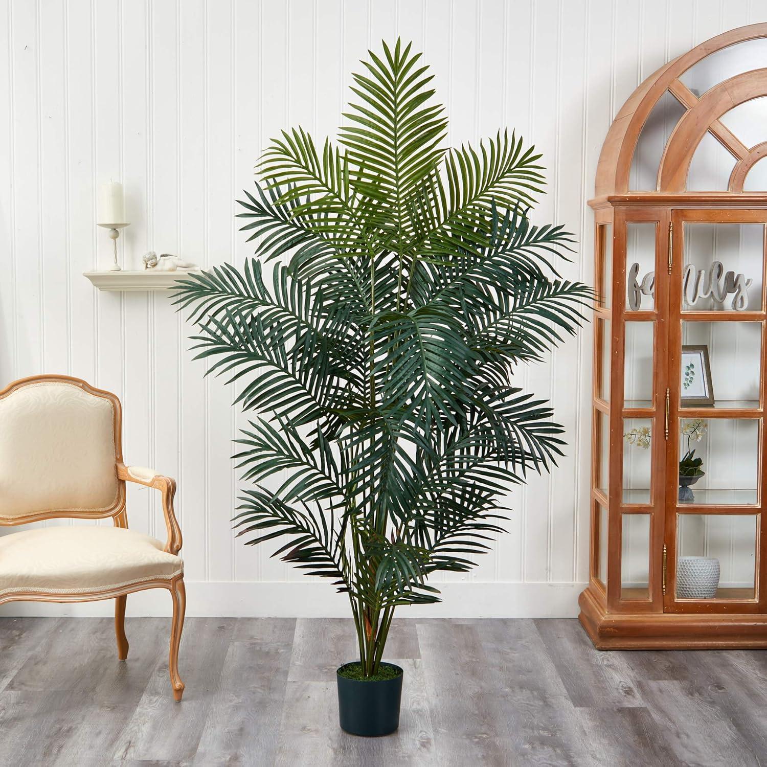 Nearly Natural 7' Paradise Palm: Indoor Faux Polyester Palm with Plastic Pot, No Assembly Required