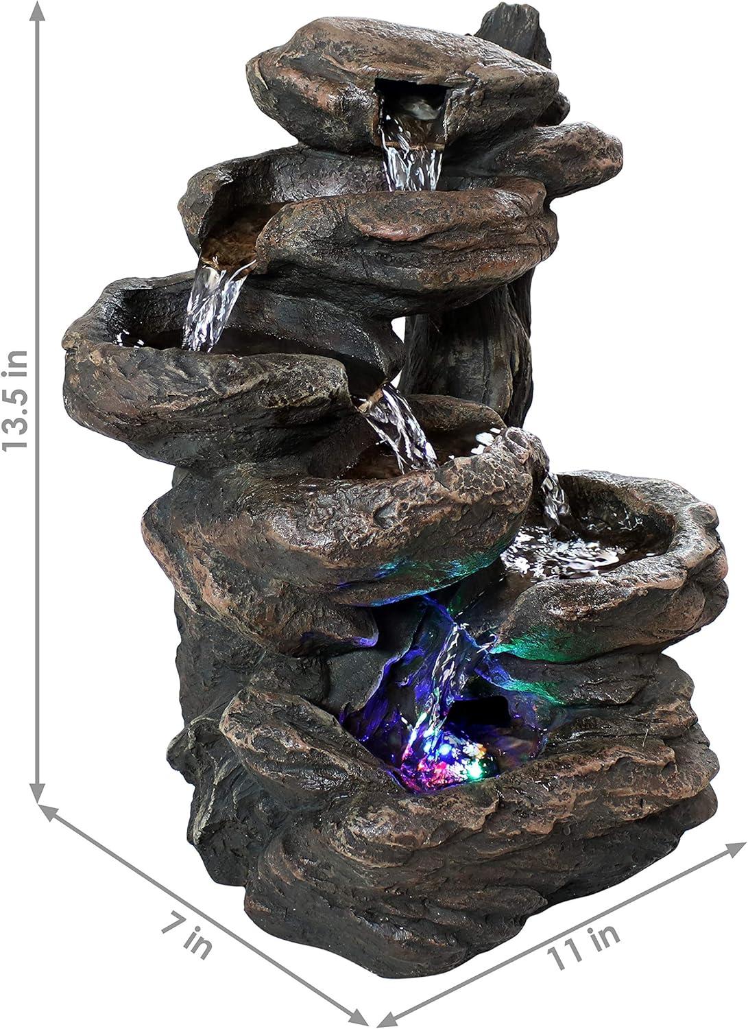 Rock Falls Rustic Resin Tabletop Fountain with Colored LED Lights