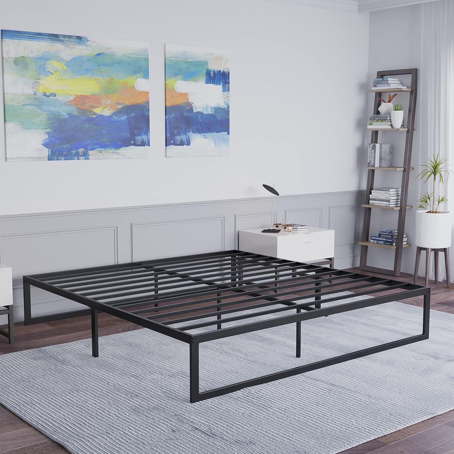 Black King Metal Platform Bed Frame with Storage