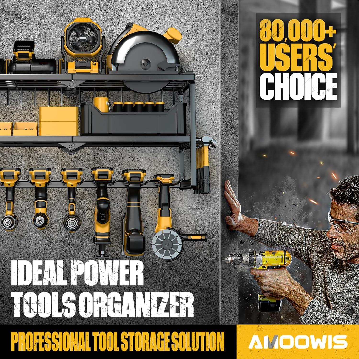 Power Tool Organizer, 7 Drill Holder for Tool Organizer, Storage and Organization for Garage, Heavy Duty Metal Tool Shelf Utility Rack for Cordless Power Tools Suitable for Pegboard/Workshop
