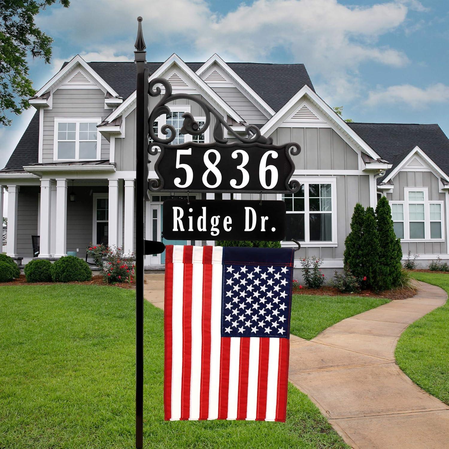 Reflective Black Metal Address Plaque with American Flag