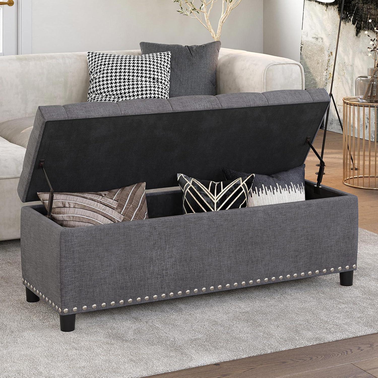 YOSITiuu Modern Luxury Button-Tufted Ottoman Bench Footrest Upholstered Linen Fabric Decor for Living Room, Entryway, or Bedroom with Storage - (Gray)