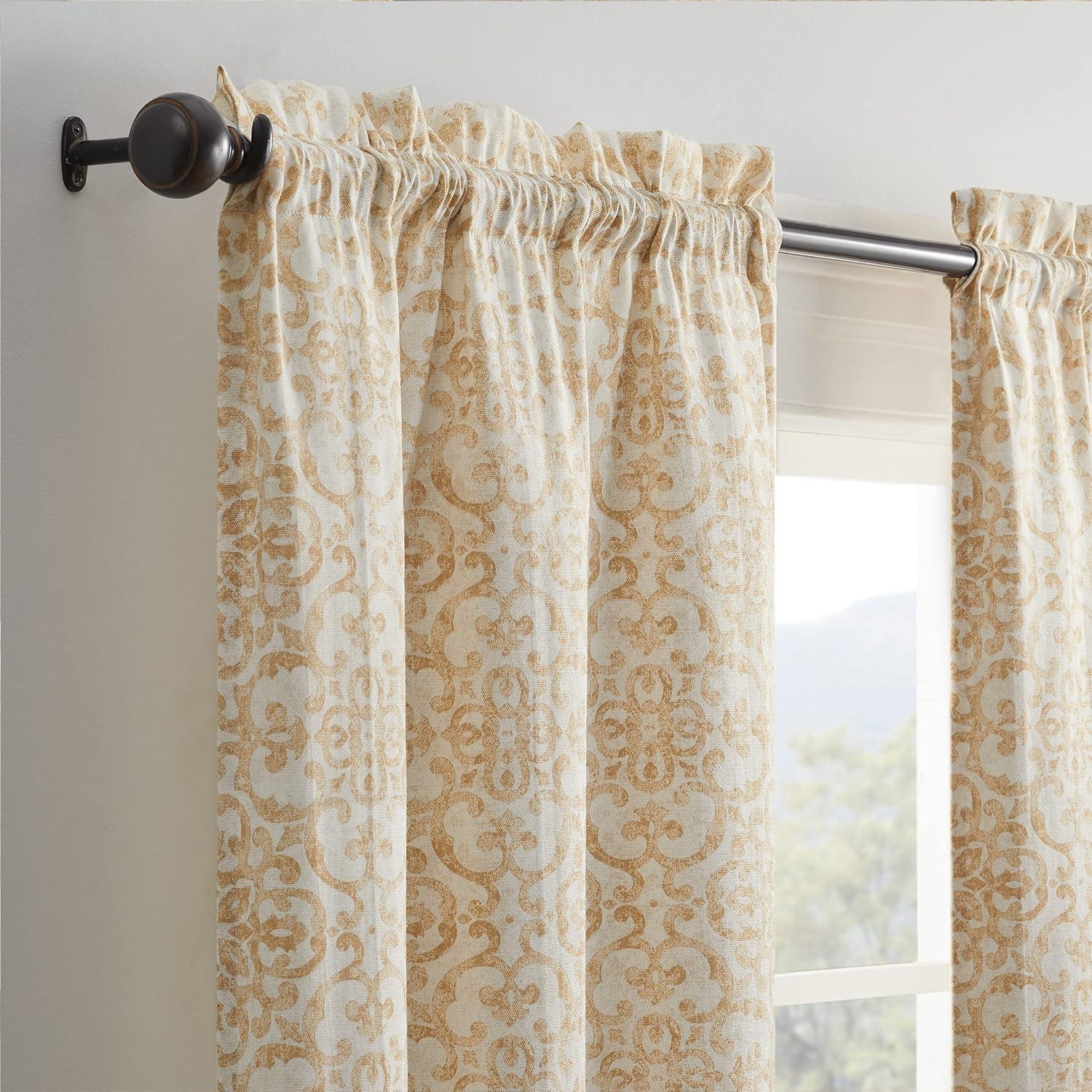 Pairs to Go Brockwell Distressed Medallion Rod Pocket Curtains, 28” x 63” (2 Panels)