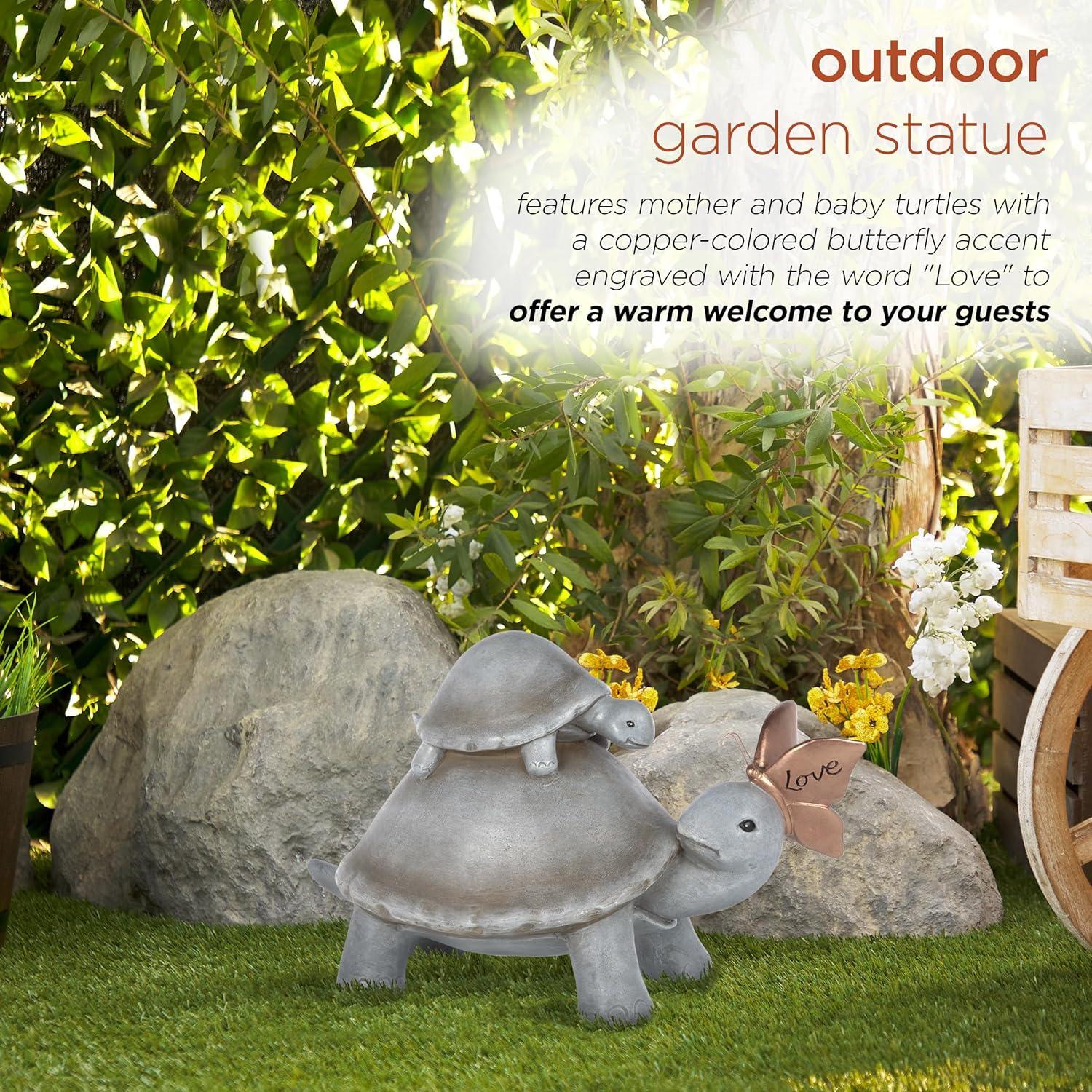 Alpine Corporation 14"L Mother and Baby Turtles with "Love" Butterfly Indoor/Outdoor Decorative Garden Statue