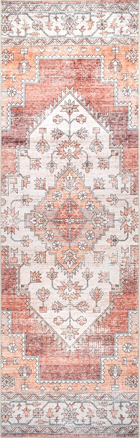 Rust Medallion Machine Washable Runner Rug