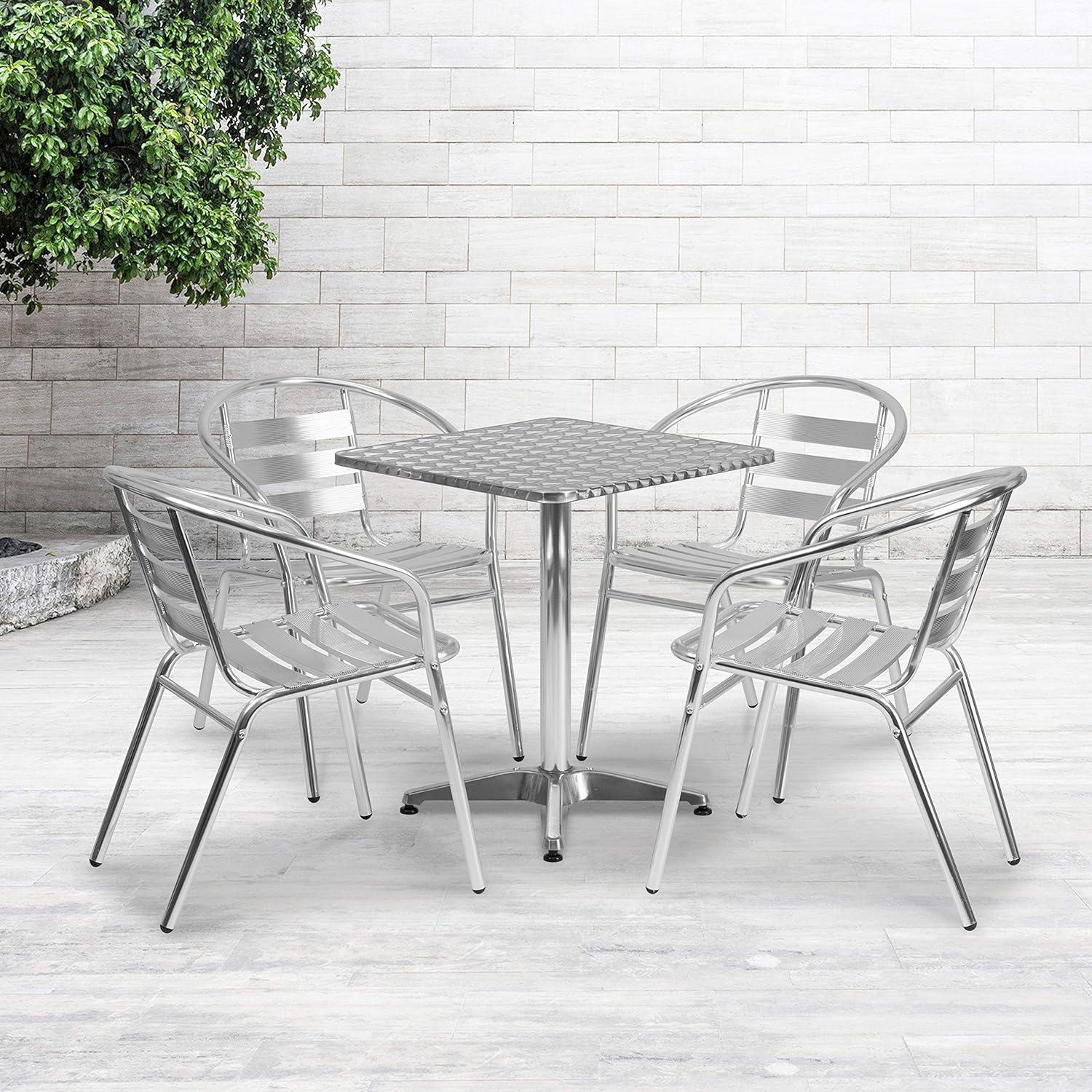 Flash Furniture Lila 23.5'' Square Aluminum Indoor-Outdoor Table Set with 4 Slat Back Chairs