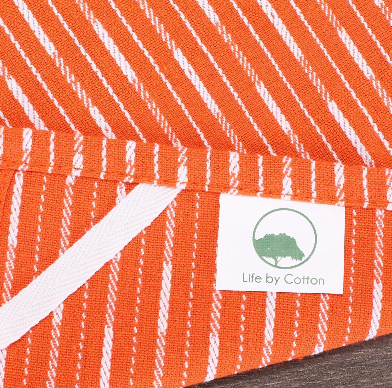 Lavish Touch Brookyn Stripe Kitchen Towel 18x28 inch,100% Cotton, Set of 6 Orange