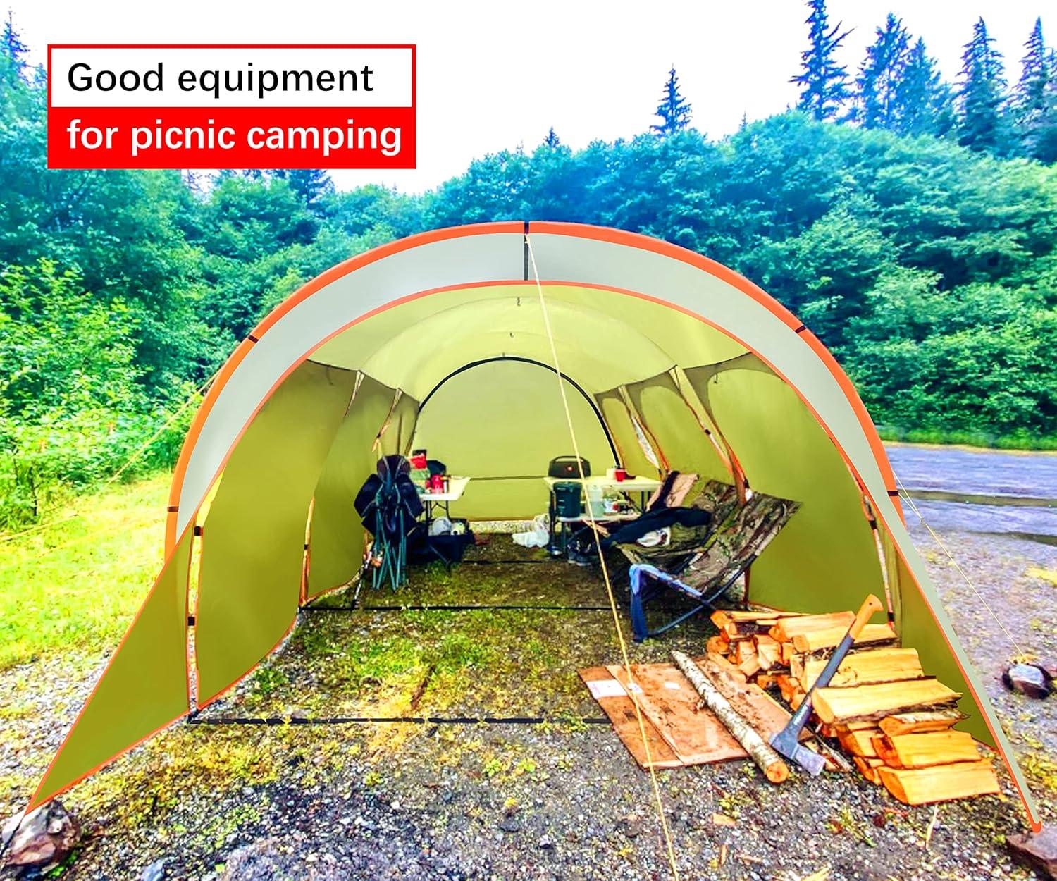 Car Camping Shade Awning Canopy for 8-10 Person Family Party Tent Picnic,BBQ,Friends Gathering Waterproof Lightweight Easy Setup 15 * 10 FT