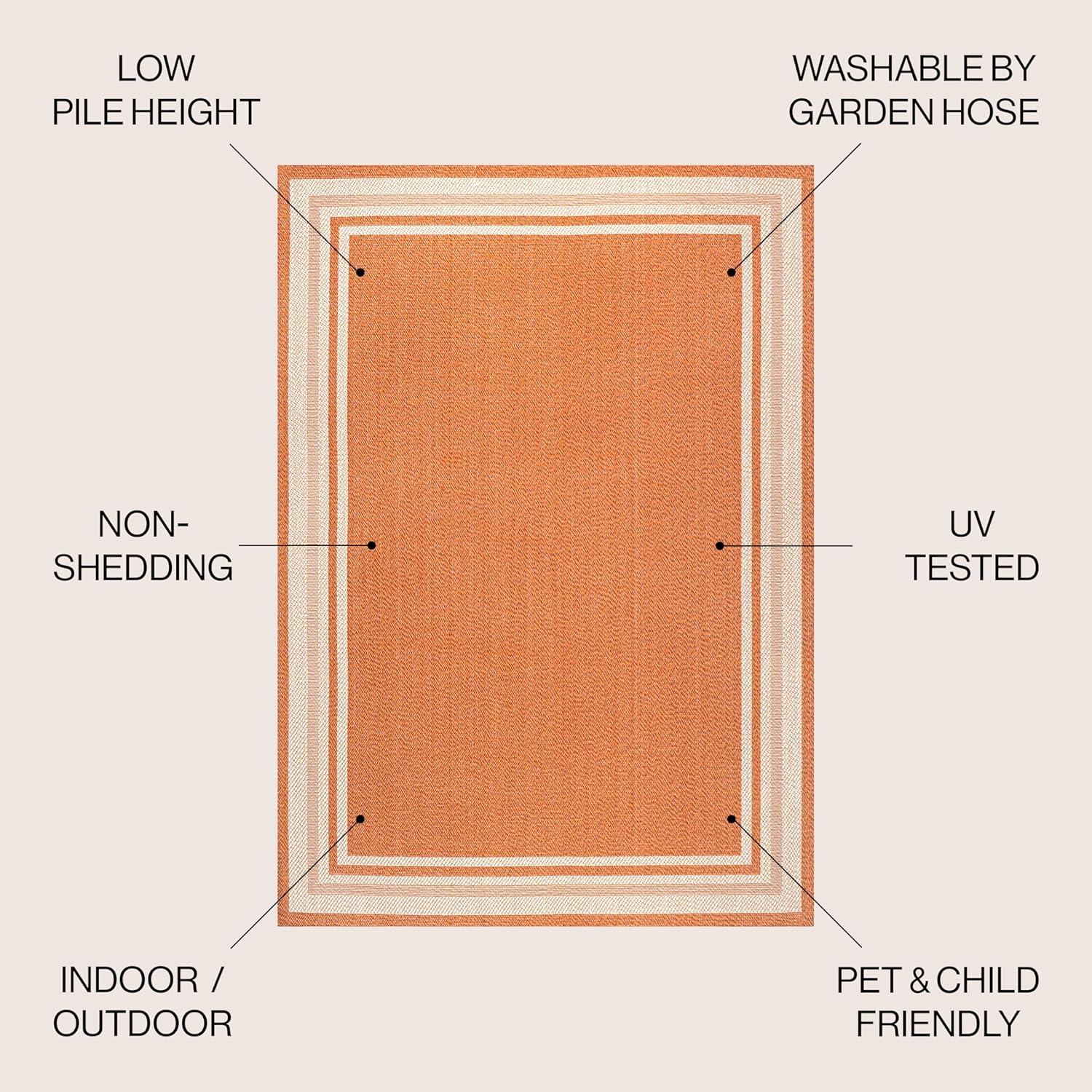 8' x 10' James Modern Border Stripe Indoor/Outdoor Area Rug, Orange/Cream - JONATHAN Y
