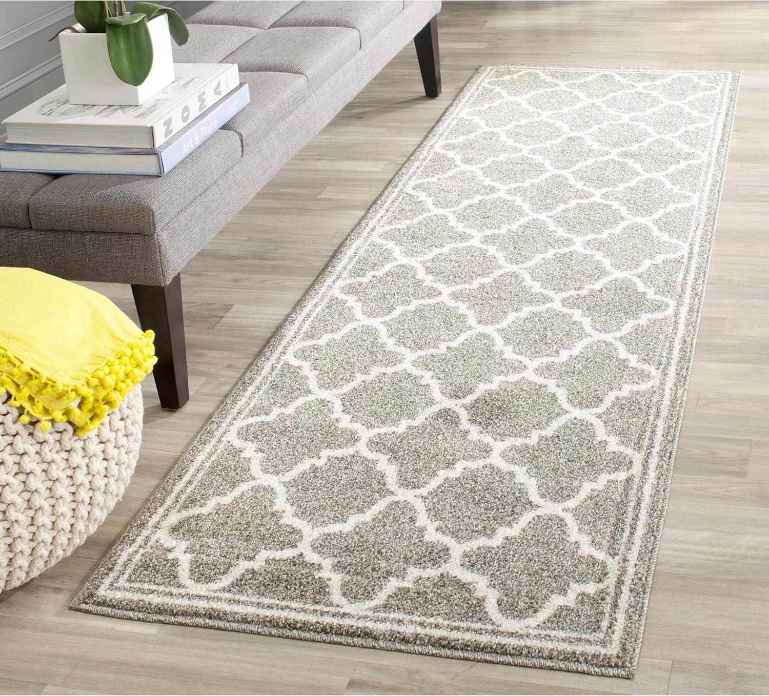 SAFAVIEH Amherst Trina Geometric Runner Rug, Dark Grey/Beige, 2'3" x 15'