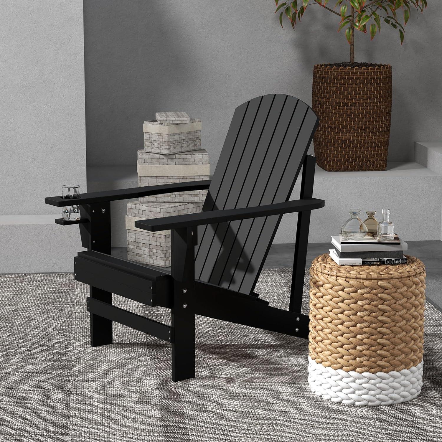 Outsunny Oversized Adirondack Chair, Outdoor Fire Pit and Porch Seating, Classic Log Lounge w/ Built-in Cupholder for Patio, Backyard, Blue