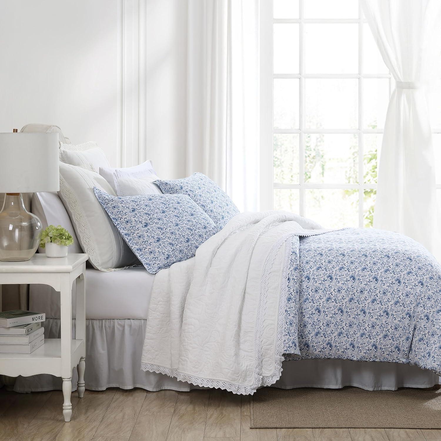 Laura Ashley Lorelei Blue Cotton Reversible Duvet Cover Set