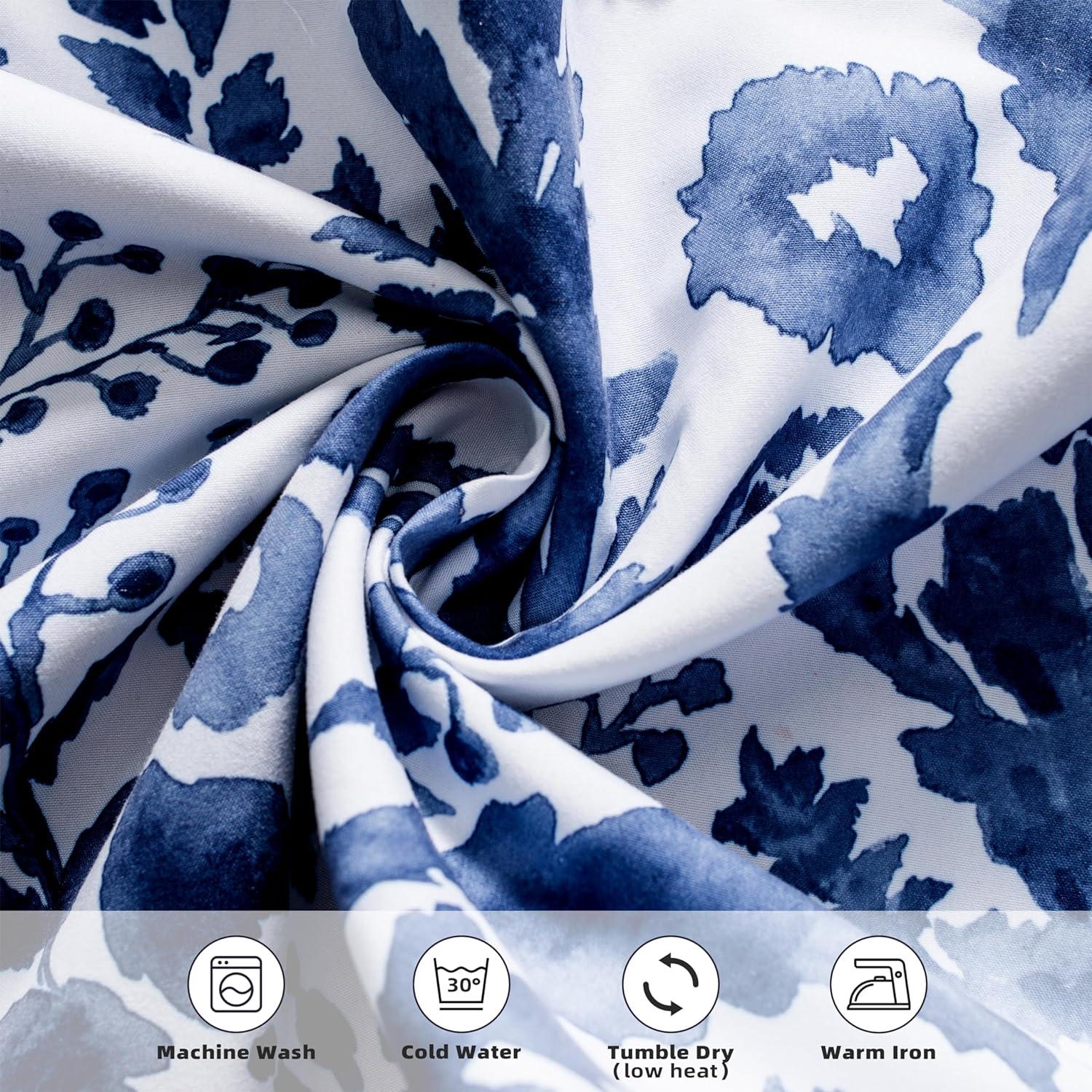DriftAway Julia Watercolor Blackout Room Darkening Grommet Lined Thermal Insulated Energy Saving Window Curtains 2 Layers 2 Panels 36"L x 52"W Navy