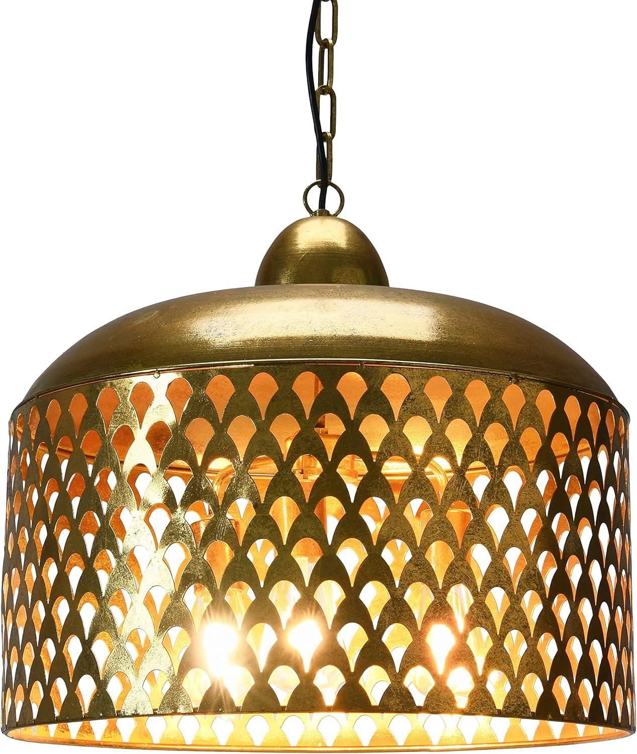 20.25" x 18.5" Metal Pendant Lamp Gold Finish - Storied Home: UL Listed, No Assembly, Adjustable Height