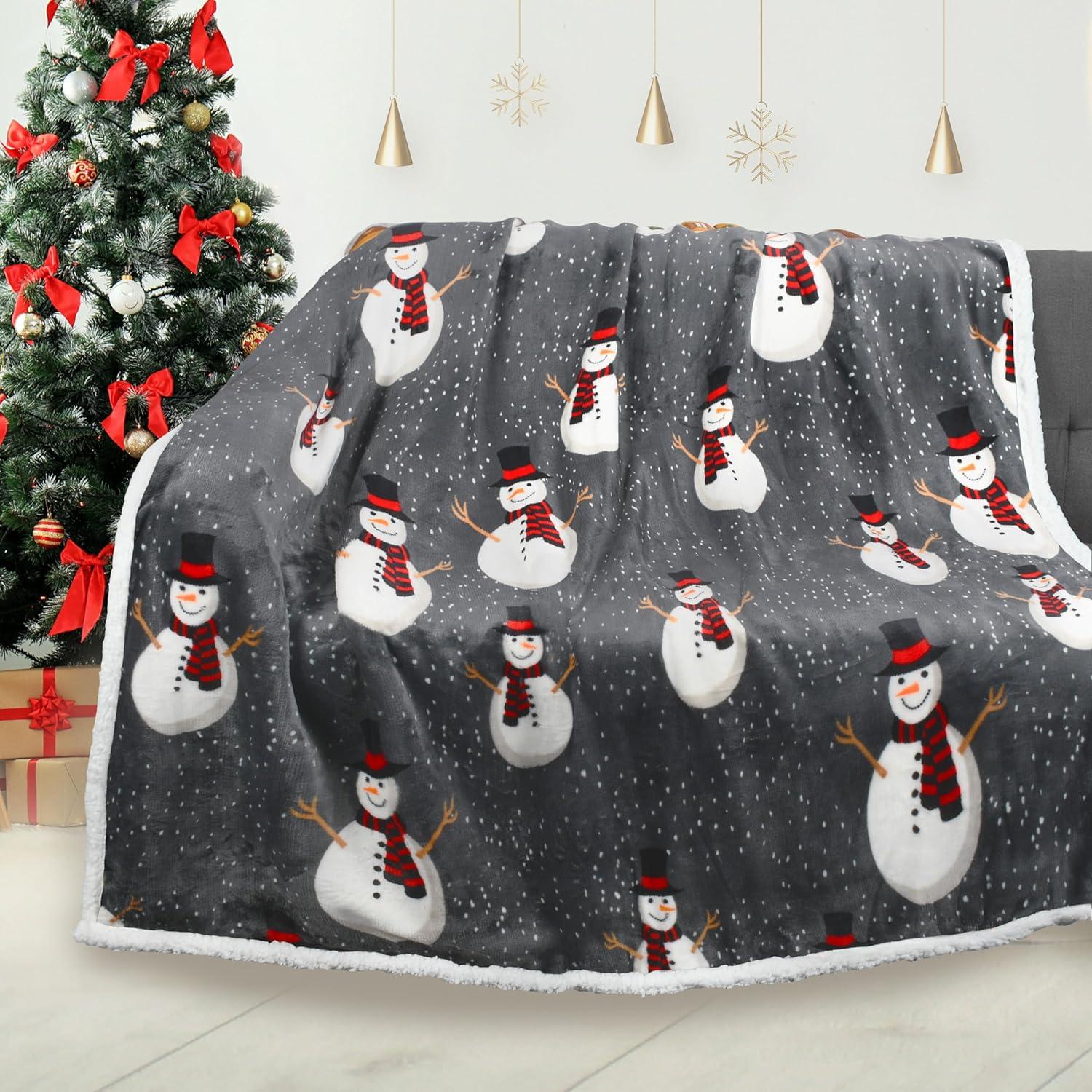 Catalonia Snowman Blanket, Christmas Sherpa Fleece Throw, Blanket For Couch And Bed,Soft,Thick, Fluffy,Warm