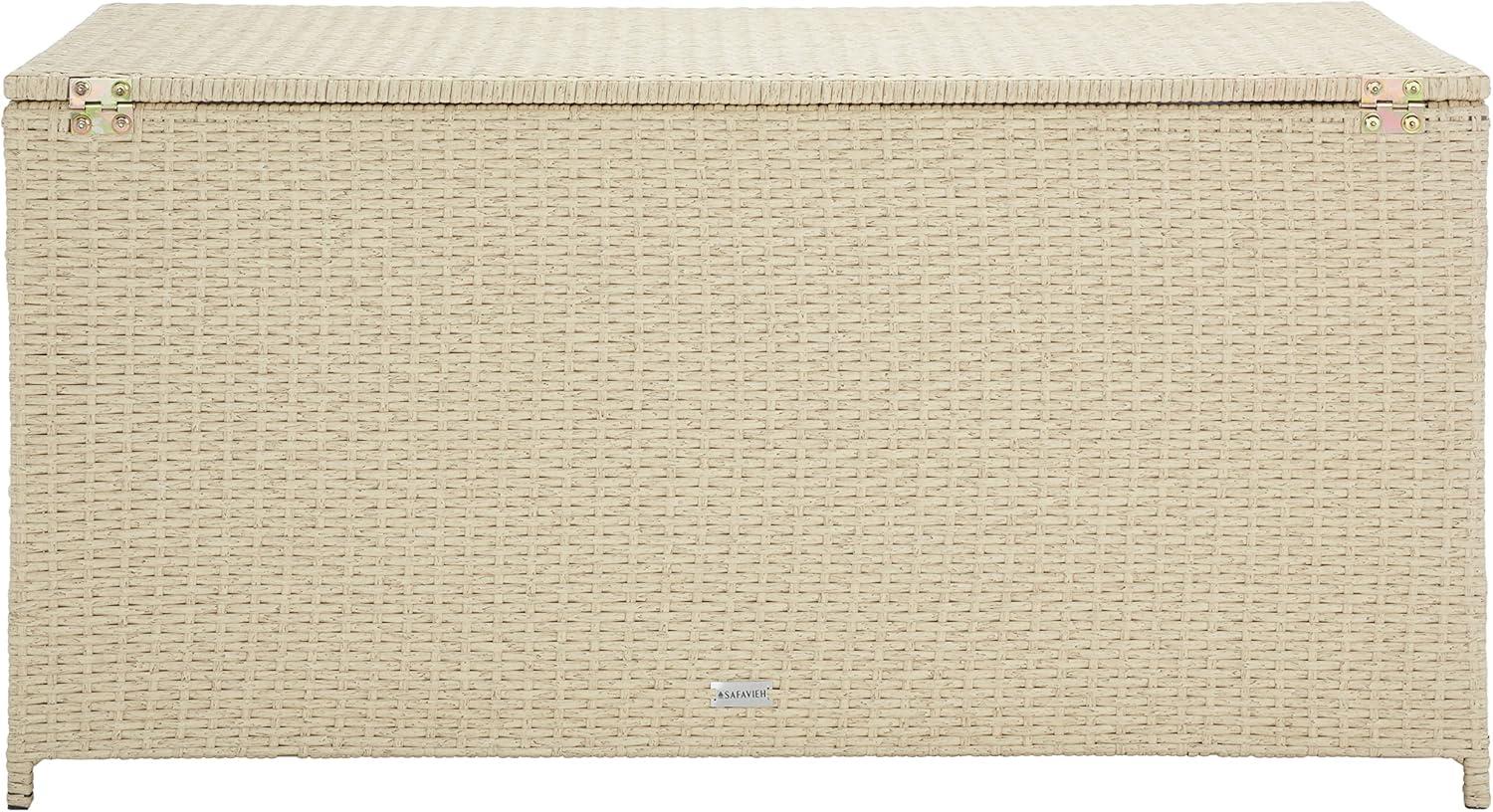 Oliveira Outdoor Cushion Deck Box - Beige/White Cushion - Safavieh