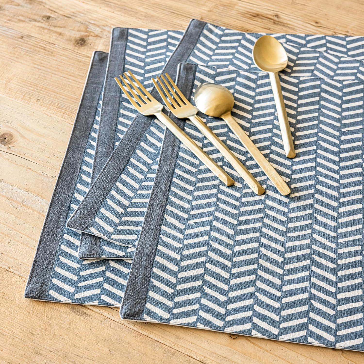 over&back Set of 4 Hand-Blocked Placemats - 100% Cotton - Machine Washable - Kitchen and Home Décor