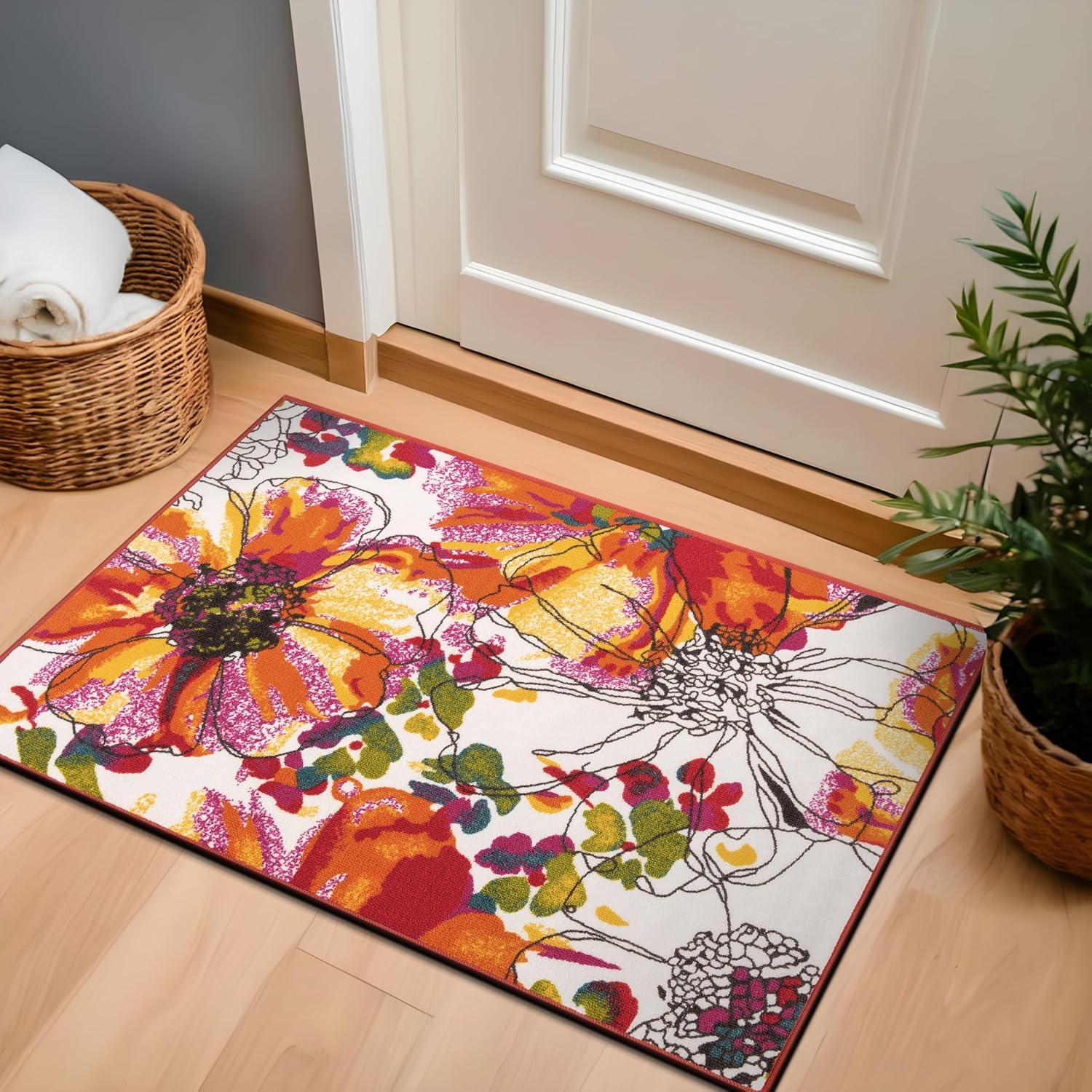 World Rug Gallery Modern Bright Flowers Non-Slip Area Rug