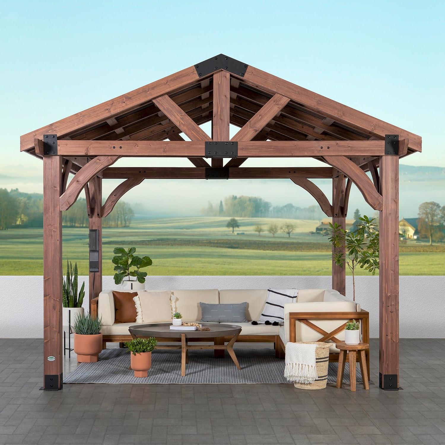 Backyard Discovery Backyard Discovery Granada 10' x 9' Cedar Wood Outdoor BBQ Grill Gazebo with Hardtop Galvanized Steel Roof and Bar Tops