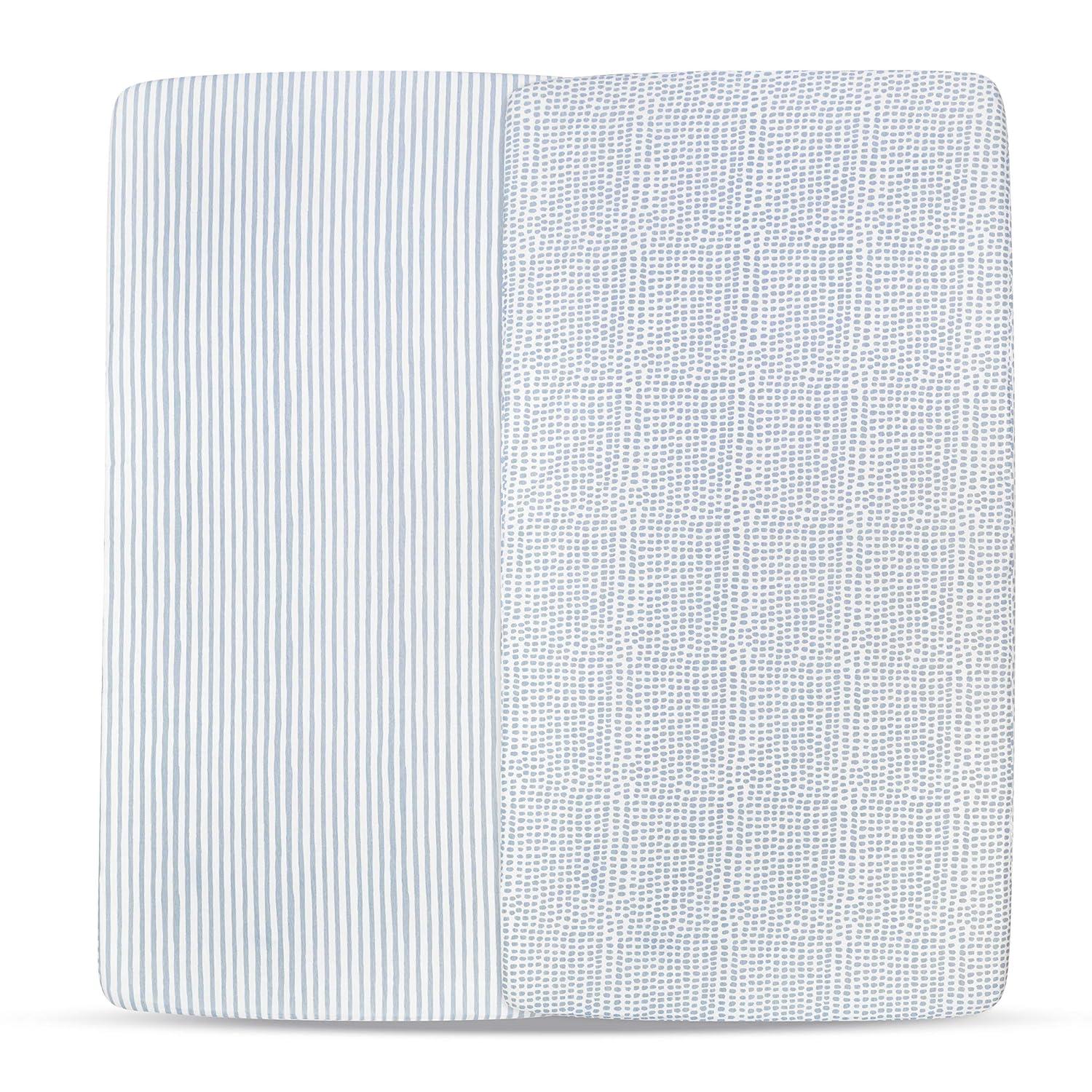 Ely's & Co. Baby Waterproof Changing Pad Cover - Cradle Sheet  100% Combed Jersey Cotton Misty Blue Splash & Stripes 2 Pack