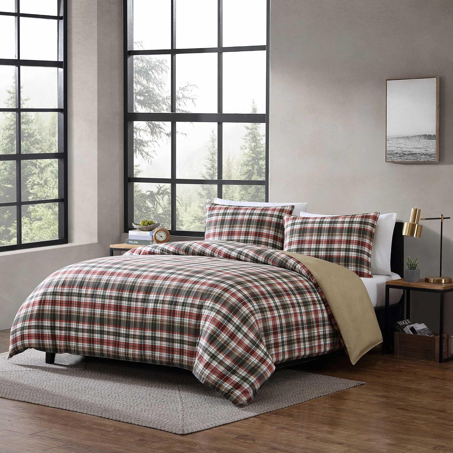 Eddie Bauer Astoria Plaid 100% Microfiber Duvet Set Red