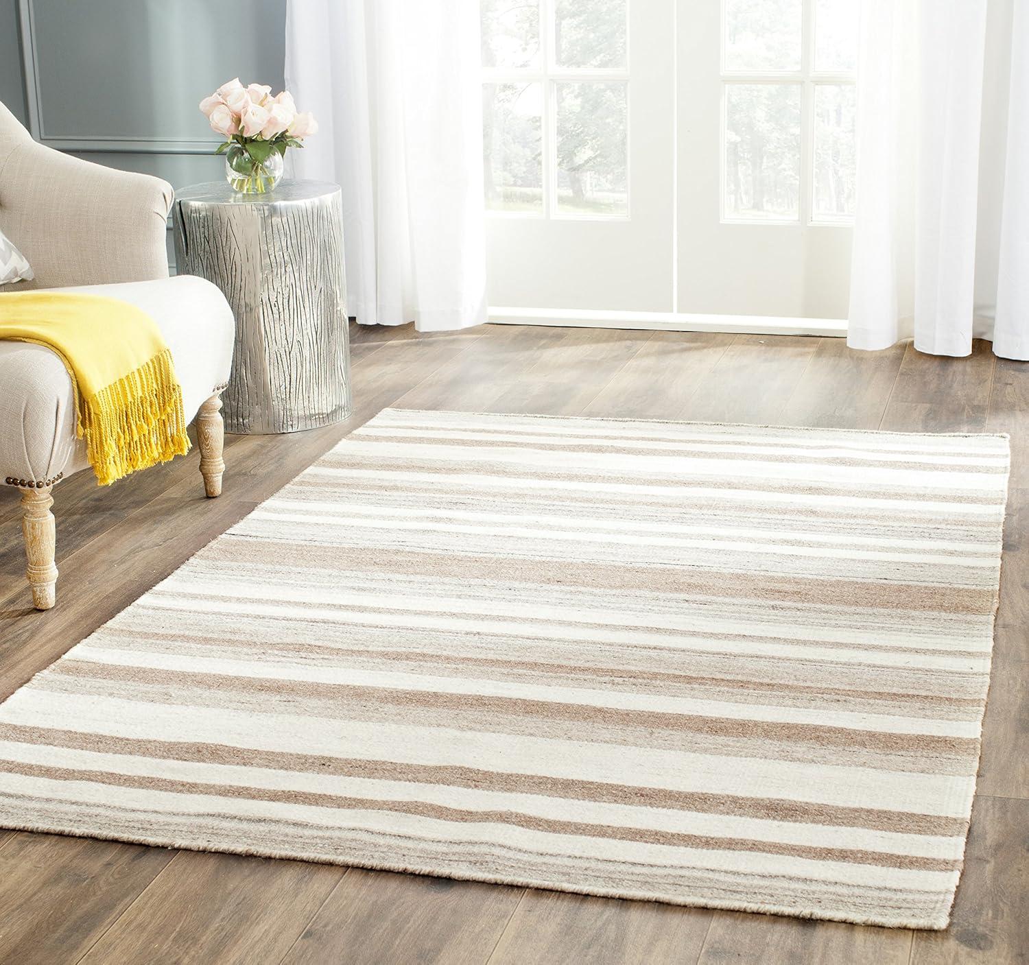 Dhurries DHU631 Hand Woven Flat Weave Area Rug Natural / Camel 4' X 6' - Safavieh.