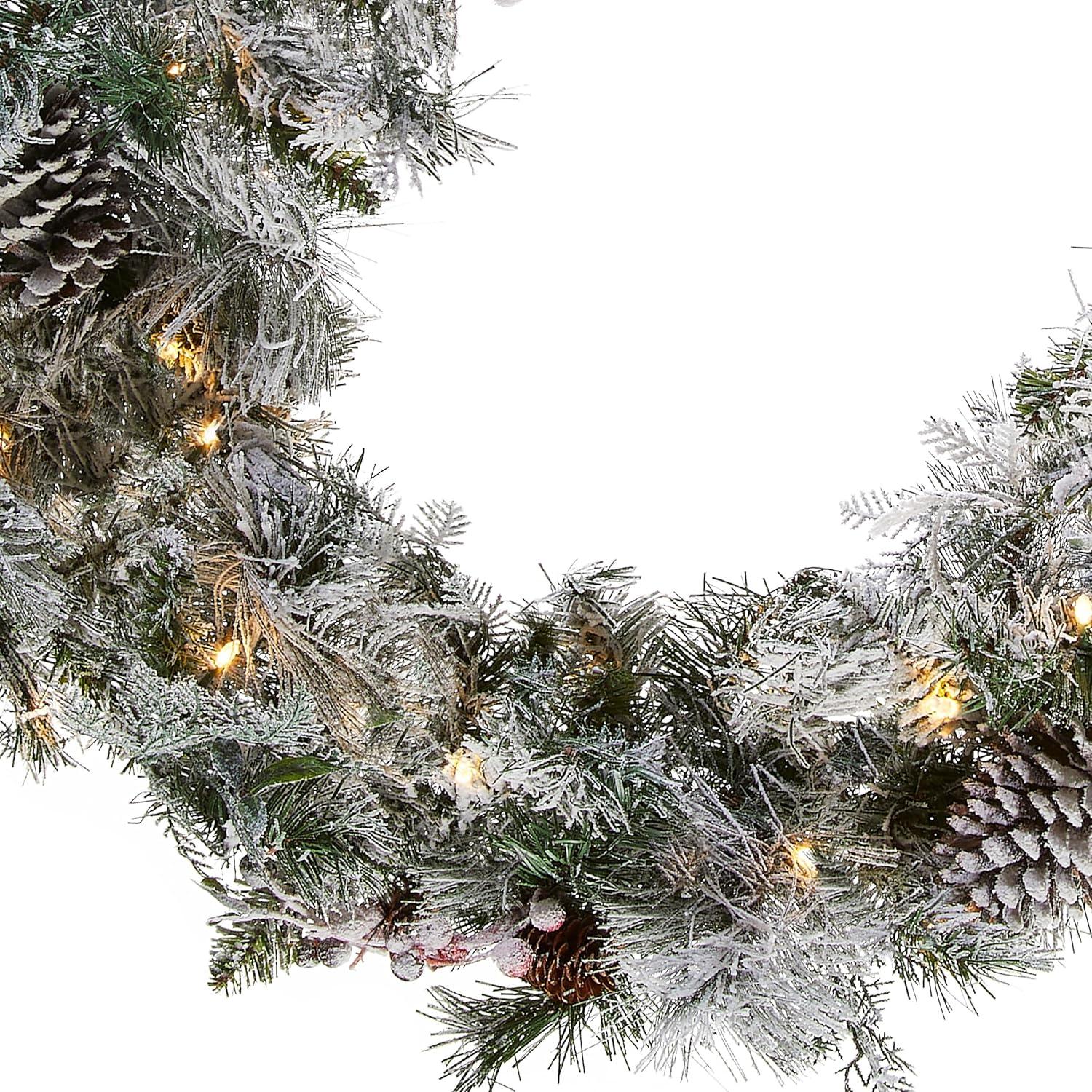 National Tree Company 9 ft. Snowy Bedford Pine Garland with Battery Operated LED Lights