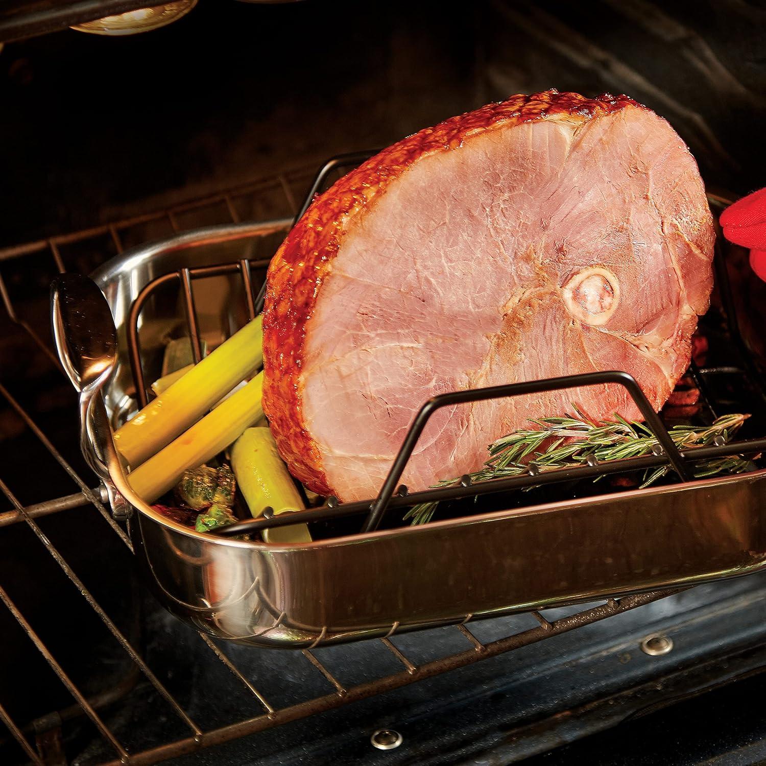 Stainless Steel 14.5" Roaster with Nonstick Rack and Handles