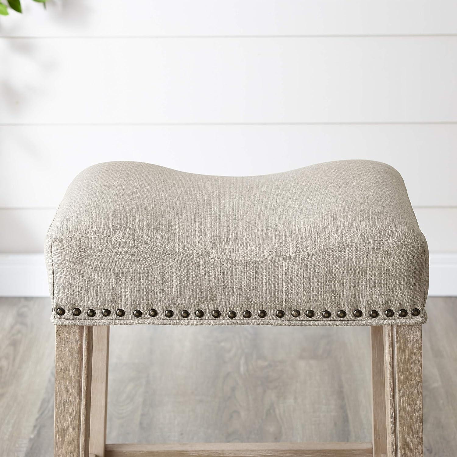 Roundhill Furniture CoCo Upholstered Backless Saddle Seat Counter Stools 24 height, Tan, Set of 2