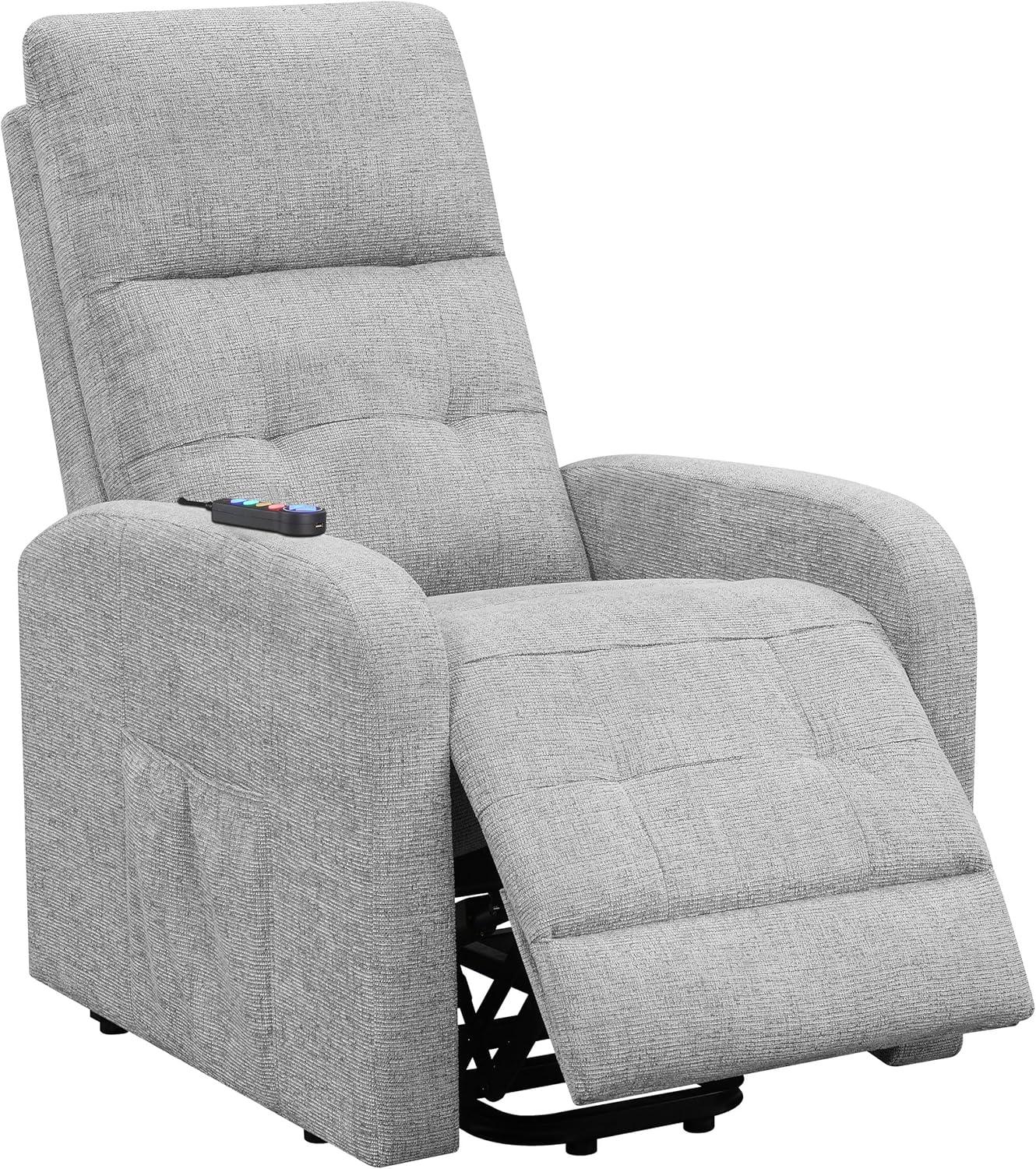 Coaster Howie Tufted Fabric Upholstered Power Lift Recliner in Gray