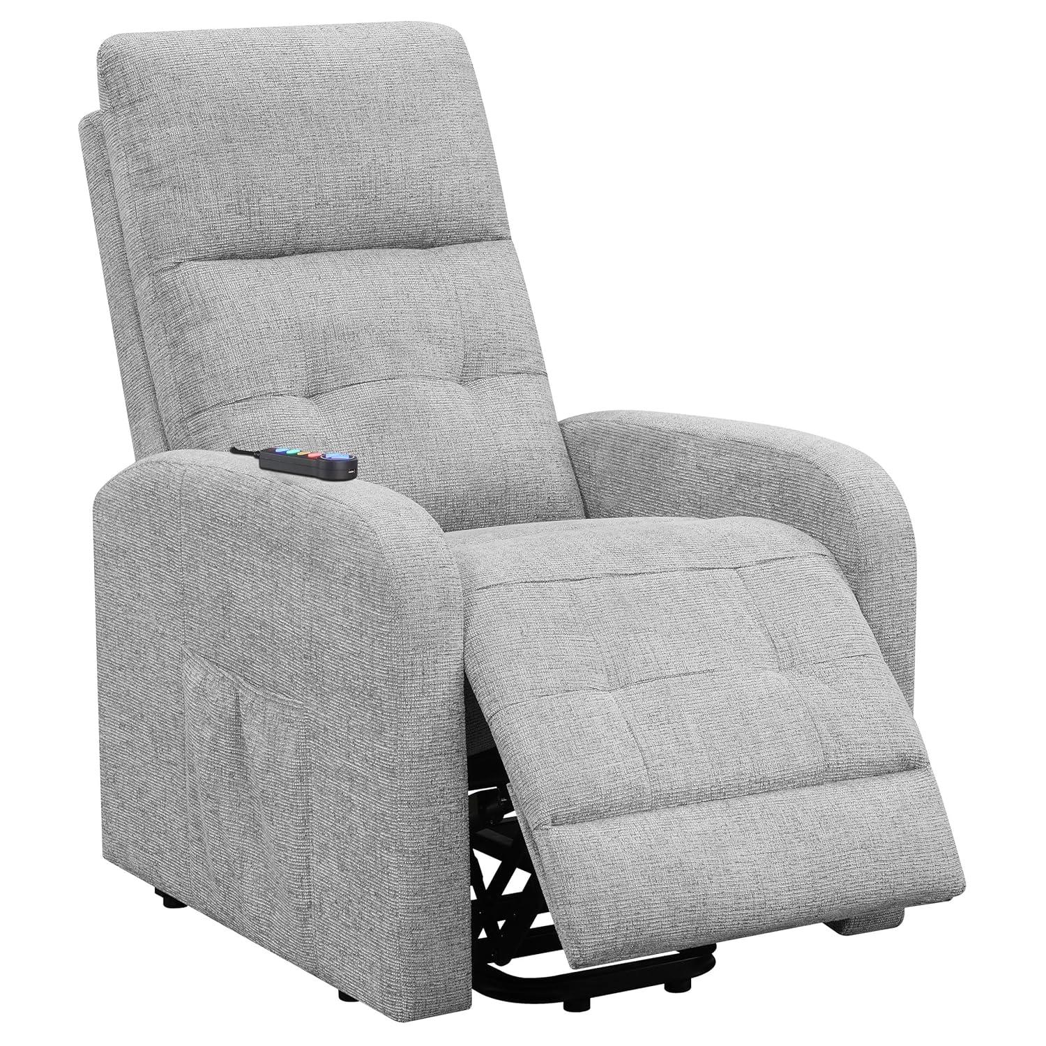 Coaster Howie Tufted Fabric Upholstered Power Lift Recliner in Gray